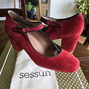 NWT Sundance Red Suede Mary Jane Heels 37